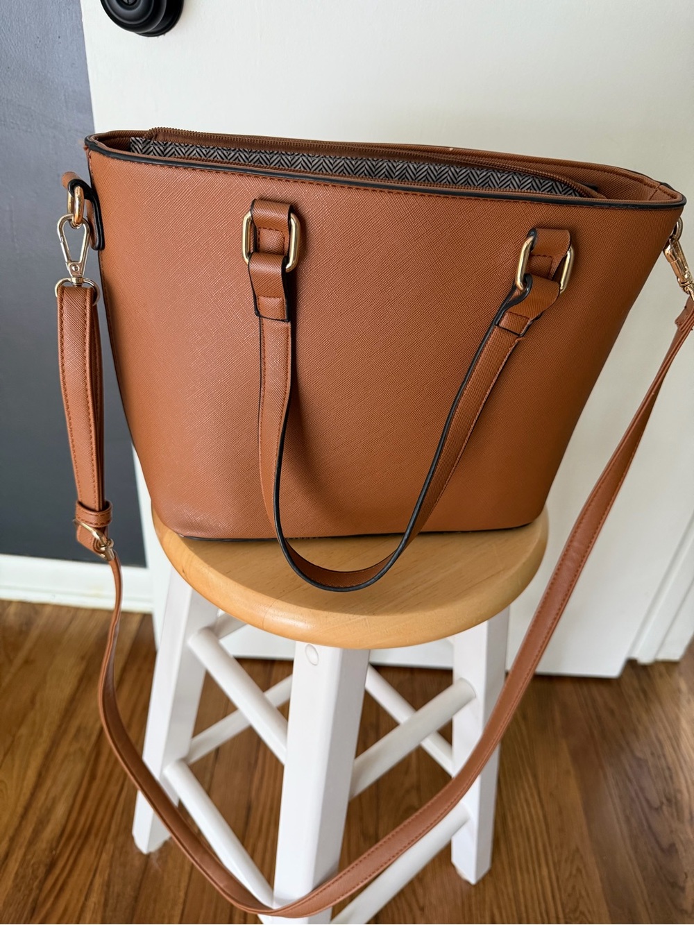 Amazon Women’s Crossbody Tote in Cognac Brown with Gold Hardware